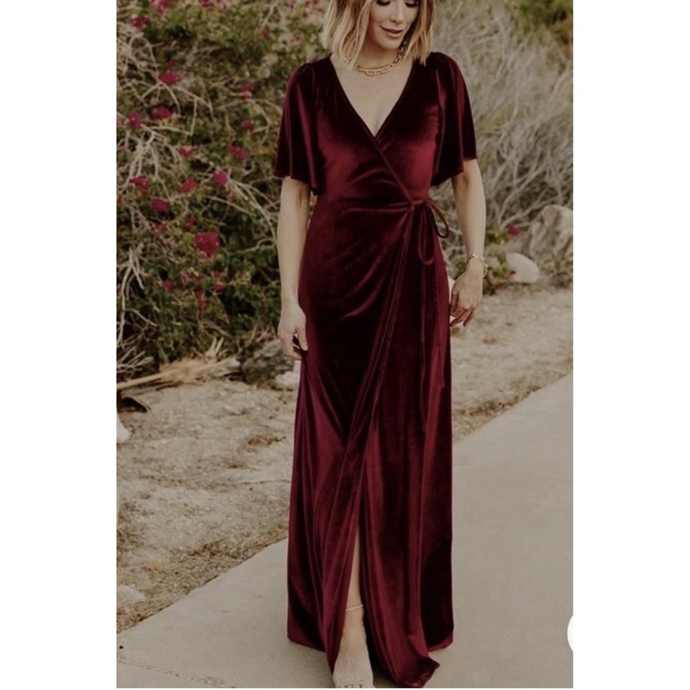 Baltic Born Burgundy Velvet Maxi Wrap Dress